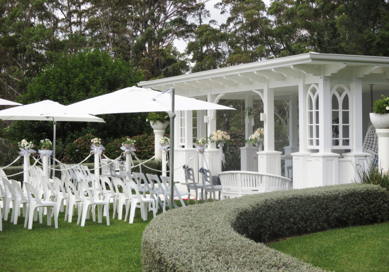 guest seating outside wedding pavilion kerikeri